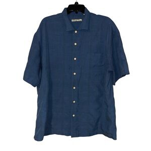 Batik Bay Men’s Blue Button Front Shirt Short Sleeve XL Rayon Blend Vacation